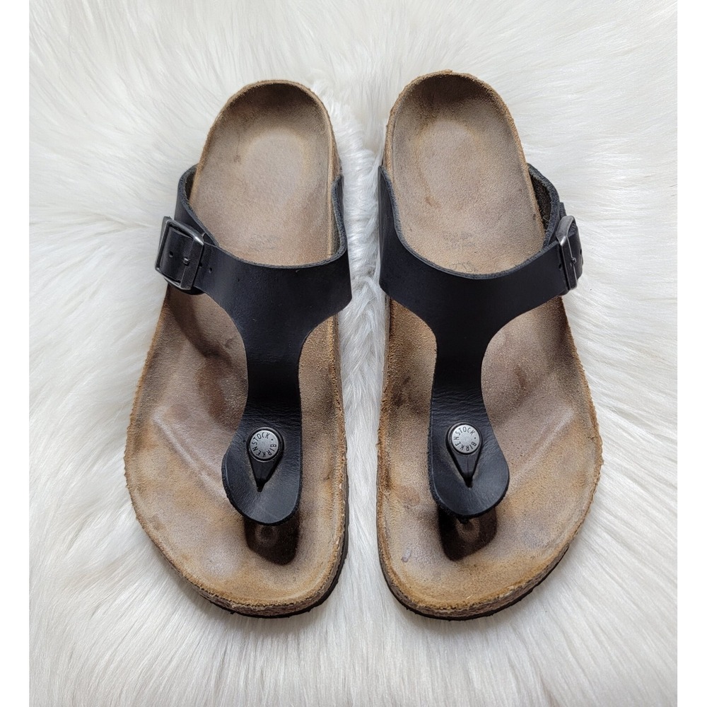 Birkenstock Gizeh Sandals Euro size 41 US Women's Size 10 Black Oiled Leather